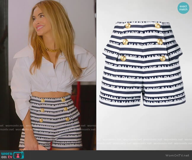 Balmain Logo stripe print shorts worn by Chrishell Stause on Selling Sunset
