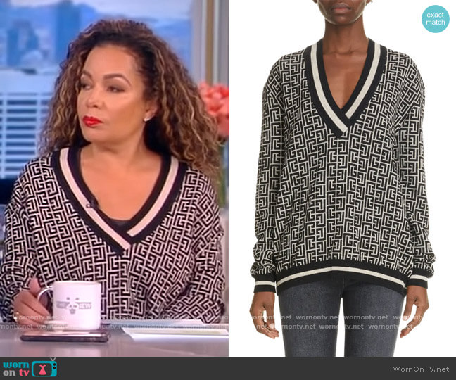 Balmain Monogram Jacquard Merino Wool Blend Sweater worn by Sunny Hostin on The View
