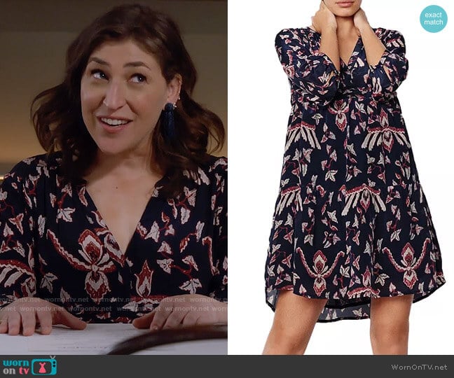 ba&sh Calix Dress in Night Blue worn by Kat Silver (Mayim Bialik) on Call Me Kat