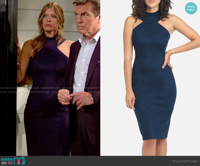 Bebe Halter Neck Faux Suede Midi Dress worn by Phyllis Summers (Michelle Stafford) on The Young and the Restless