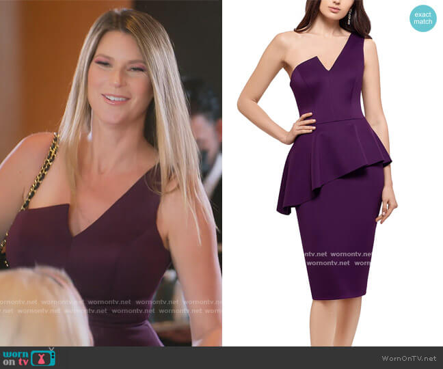 Betsy and Adam One-Shoulder Peplum Sheath Dress worn by Maya Vander on Selling Sunset