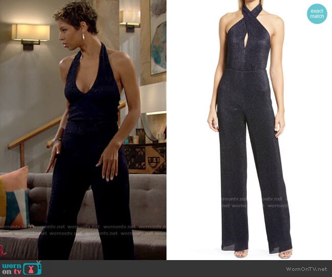 Black Halo Bode Jumpsuit worn by Elena Dawson (Brytni Sarpy) on The Young and the Restless