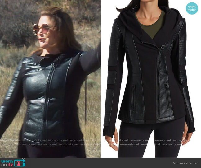 Blanc Noir Asym Hooded Moto Jacket worn by Emily Simpson on The Real Housewives of Orange County