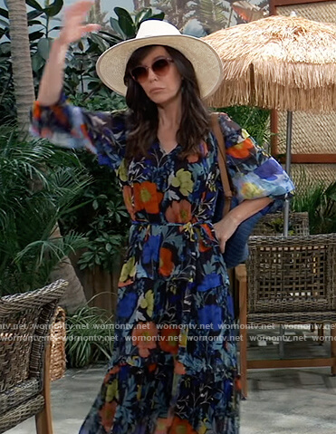 Anna’s blue floral print ruffle dress on General Hospital