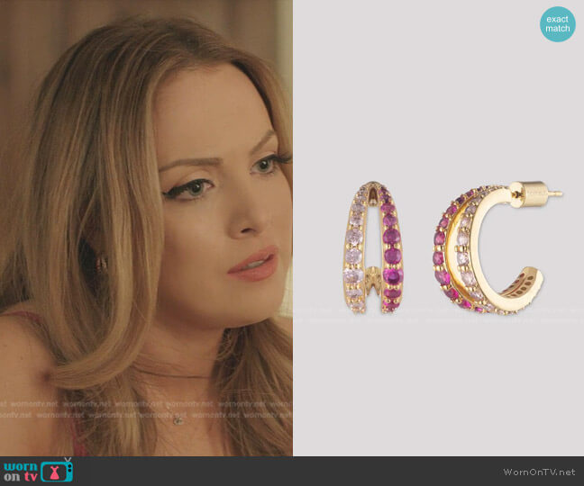 Bonheur Jewelry Mariah Swarovski Double Hoop Earrings worn by Fallon Carrington (Elizabeth Gillies) on Dynasty