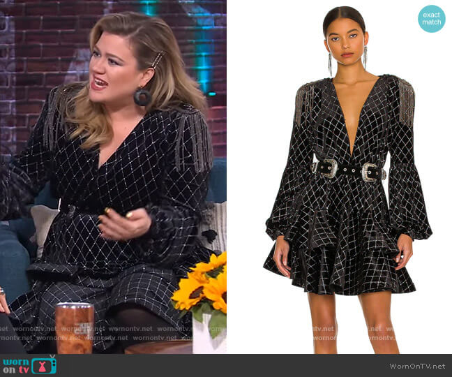 Bronx and Banco Maria Velvet Ruffle Mini Dress worn by Kelly Clarkson on The Kelly Clarkson Show
