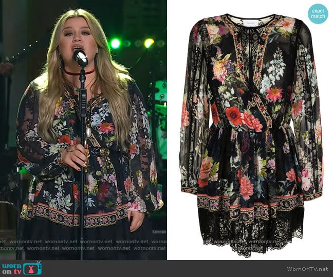 Camilla Floral-print silk mini dress worn by Kelly Clarkson on The Kelly Clarkson Show