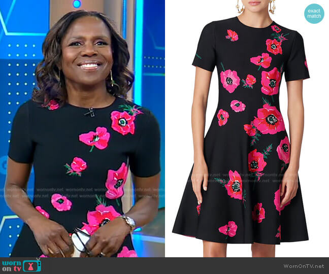 Carolina Herrera Floral Knit Fit-&-Flare Dress worn by Deborah Roberts on Good Morning America