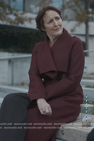 Carolyn’s burgundy wrap coat on Killing Eve