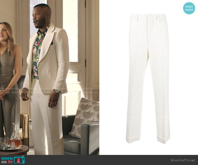 Casablanca Straight-Leg Silk Trousers worn by Jeff Colby (Sam Adegoke) on Dynasty