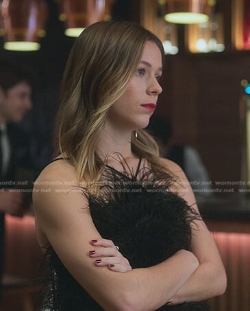 Cayetana’s black feather halter top on Elite