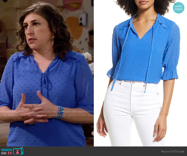 CeCe Clip Dot Tie Front Top in Blue worn by Kat Silver (Mayim Bialik) on Call Me Kat