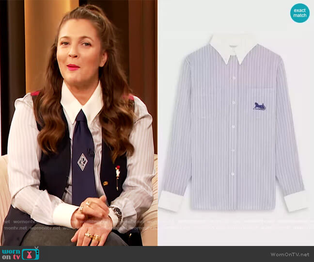 Celine Loose Shirt Sulky Striped Blouse worn by Drew Barrymore on The Drew Barrymore Show