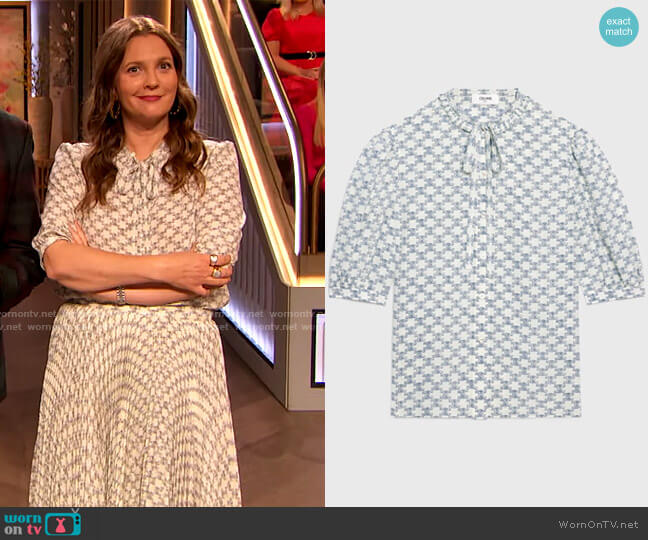Celine Crepe de chine Blouse with Bow worn by Drew Barrymore on The Drew Barrymore Show