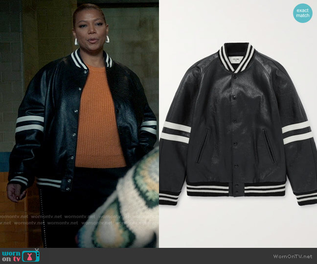Celine Homme Striped Leather Bomber Jacket worn by Robyn McCall (Queen Latifah) on The Equalizer