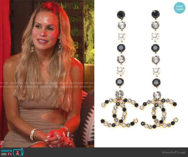 Chanel Resin Crystal Pearl CC Earrings worn by Jackie Goldschneider on The Real Housewives of New Jersey