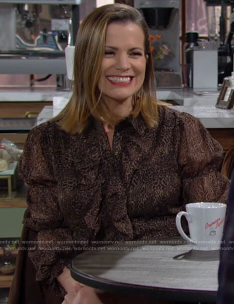 Chelsea’s ruffled leopard print blouse on The Young and the Restless