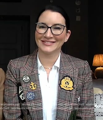 Clea Shearer’s plaid patch blazer on Tamron Hall Show