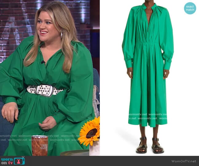Co Pleated Long Sleeve Organic Cotton Poplin Midi Dress worn by Kelly Clarkson on The Kelly Clarkson Show