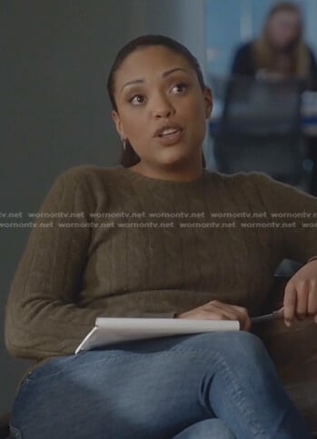 Danny’s khaki green cable knit sweater on Bull