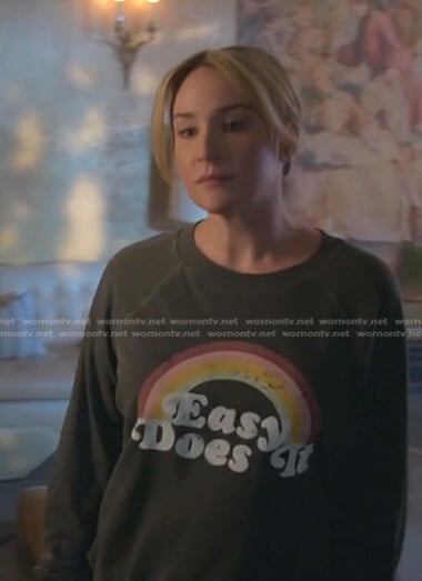 Davia’s black Easy Does IT print sweatshirt on Good Trouble