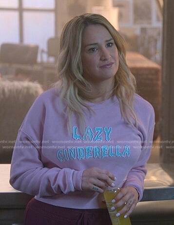 Davia’s pink Lazy Cinderella sweatshirt on Good Trouble