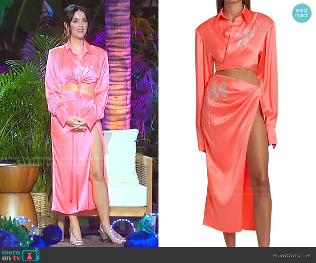 David Koma Floral Crystal Midi-Skirt worn by Katy Perry on American Idol