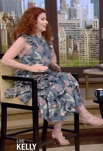 Debra Messing’s blue floral tiered dress on Live with Kelly and Ryan
