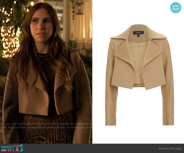 Derek Lam Cropped Camel Jacket worn by Annie (Zosia Mamet) on The Flight Attendant