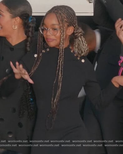 Diane’s black button shoulder dress on Black-ish
