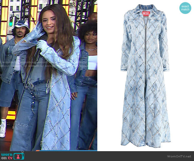 Diesel Crystal-Embellished Long Denim Coat