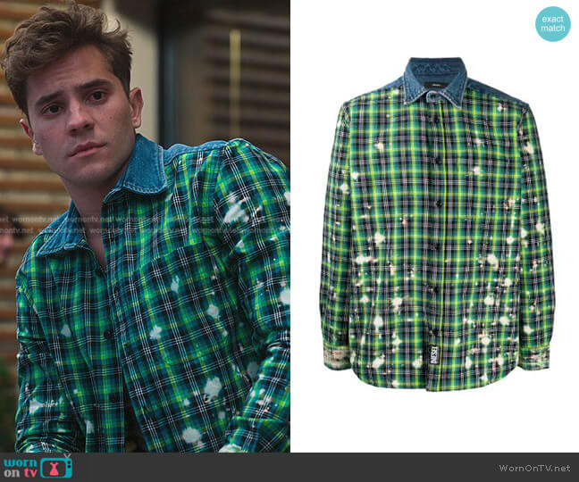 Diesel Distressed Check Print Shirt worn by Iván Carvalho (André Lamoglia) on Elite