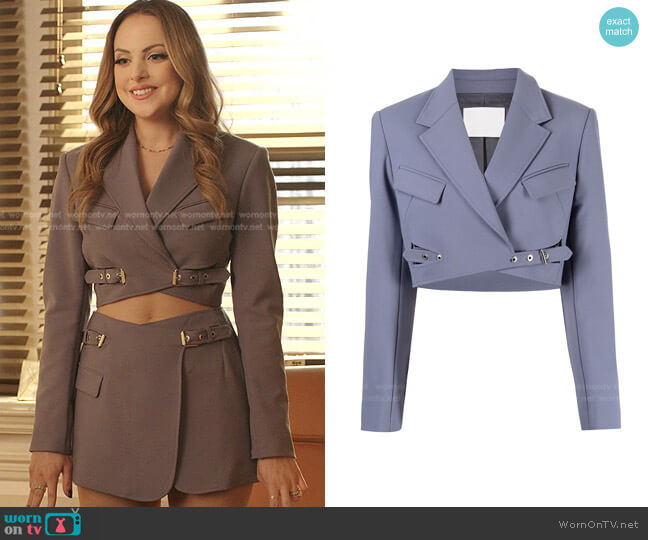 Dion Lee Interlock Cropped Blazer worn by Fallon Carrington (Elizabeth Gillies) on Dynasty