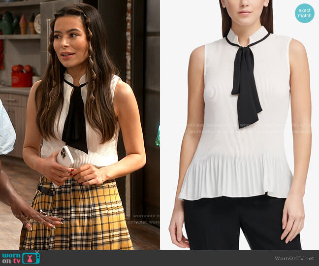 DKNY Tie-Neck Peplum Blouse worn by Carly Shay (Miranda Cosgrove) on iCarly