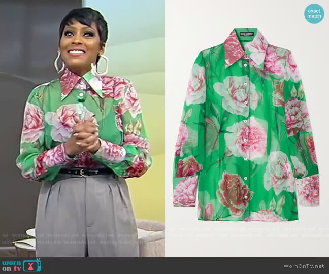 Dolce and Gabbana Floral-print silk-chiffon shirt worn by Tamron Hall on Tamron Hall Show