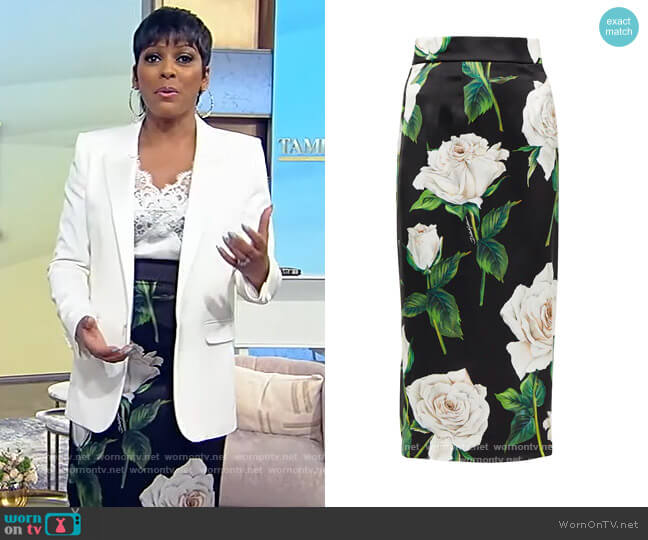 Dolce & Gabbana Floral silk-blend satin pencil skirt worn by Tamron Hall on Tamron Hall Show