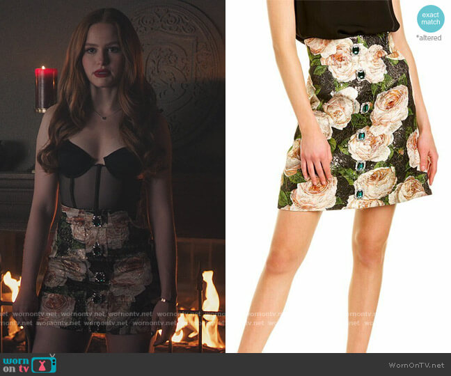 Dolce & Gabbana Embellished metallic floral-print cotton-blend brocade mini skirt worn by Cheryl Blossom (Madelaine Petsch) on Riverdale