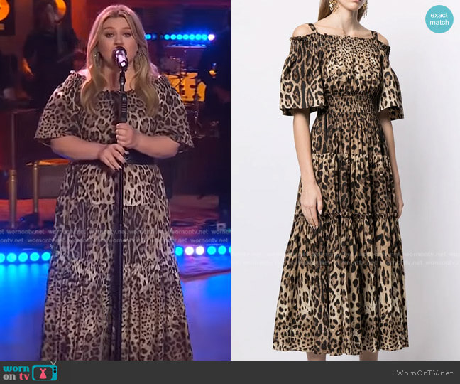 Dolce & Gabbana Leopard-Print Midi Dress worn by Kelly Clarkson on The Kelly Clarkson Show