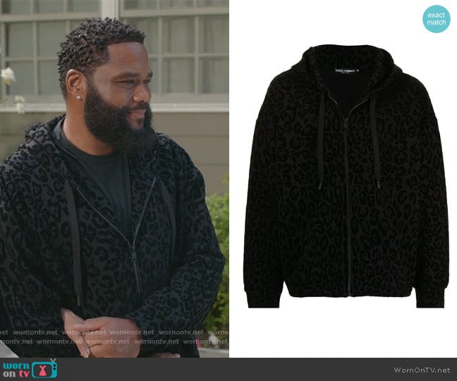 Dolce and Gabbana Leopard-print zip-up hoodie worn by Andre Johnson (Anthony Anderson) on Black-ish