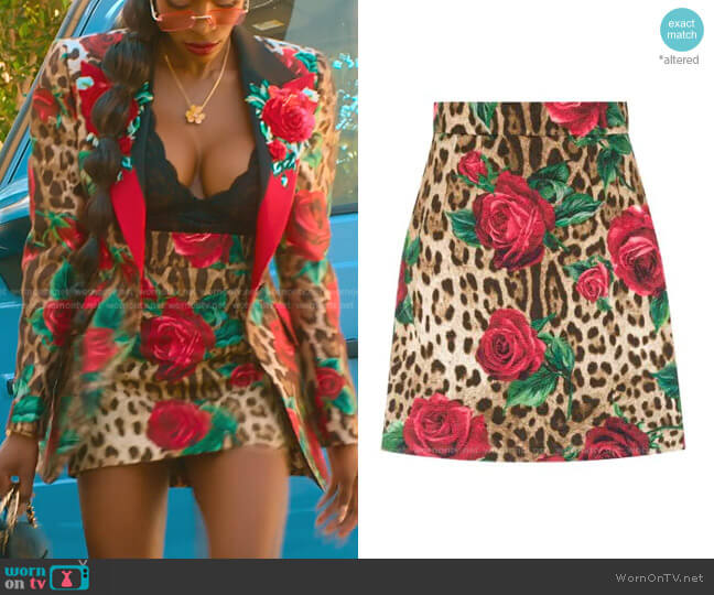 Dolce & Gabbana Animal Print Rose Bud Skirt worn by Chelsea Lazkani on Selling Sunset