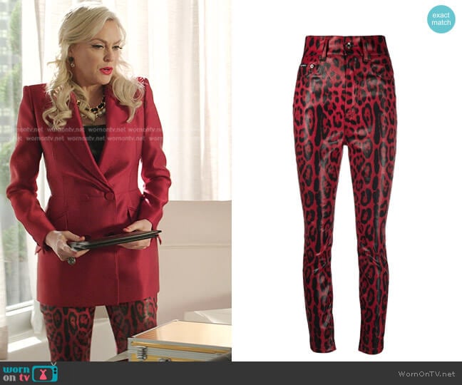 Dolce & Gabbana Leopard Print Drill Jeans worn by Alexis Carrington (Elaine Hendrix) on Dynasty
