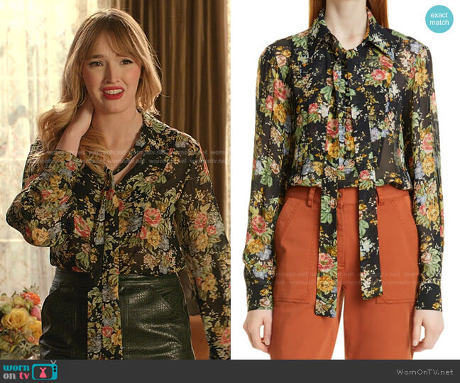 Derek Lam 10 Crosby Irene Floral Tie Neck Semisheer Blouse worn by Kirby Anders (Maddison Brown) on Dynasty