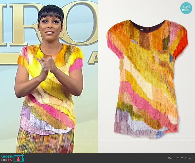 Dries Van Noten Fringe Short-Sleeve Top worn by Tamron Hall on Tamron Hall Show