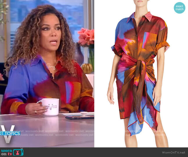 Dries Van Noten Dras Convertible Painterly Shirtdress worn by Sunny Hostin on The View