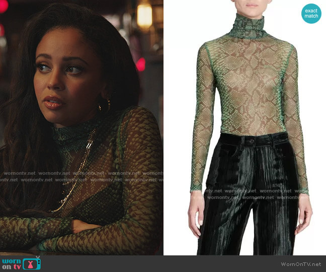 Dries Van Noten Sheer Snake Print Top worn by Toni Topaz (Vanessa Morgan) on Riverdale