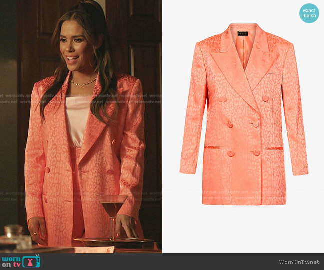 Dundas Double-Breasted Leopard-Print Satin Blazer worn by Rita (Daniella Alonso) on Dynasty