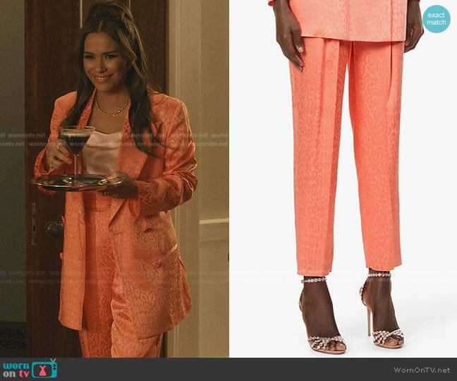 Dundas Satin Leopard-Print Wide-Leg Trousers worn by Rita (Daniella Alonso) on Dynasty