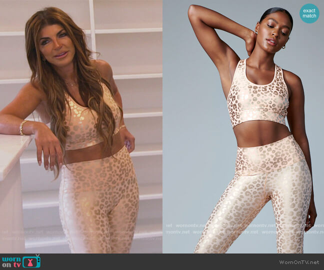Electric Yoga Foil Cheetah Printed Bra worn by Teresa Giudice on The Real Housewives of New Jersey