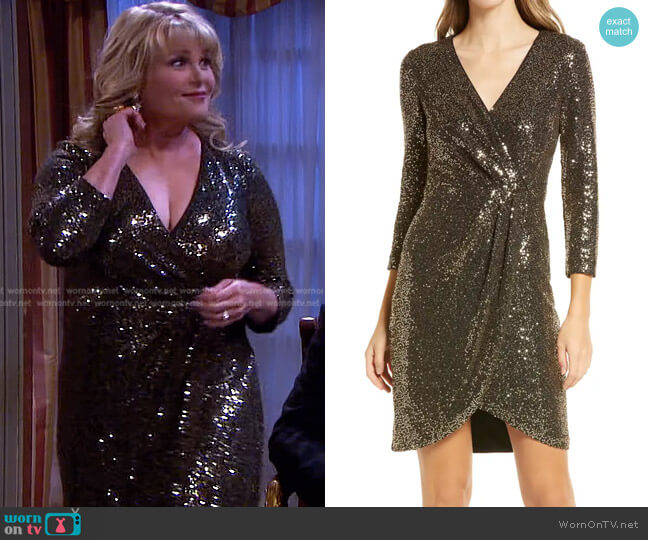 Eliza J Sequin Faux Wrap Dress worn by Bonnie Lockhart (Judi Evans) on Days of our Lives
