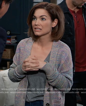 Elizabeth’s rainbow marled cardigan on General Hospital